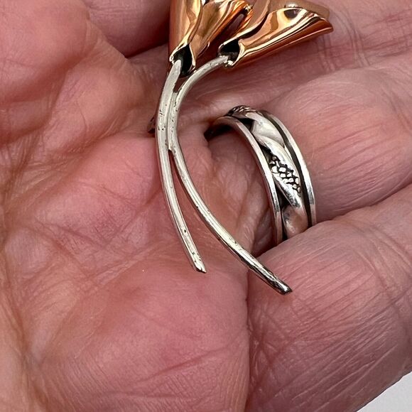 Vintage Stuart NYE Copper Sterling Double Calla LILY BROOCH Pin Costume Jewelry - Picture 7 of 12